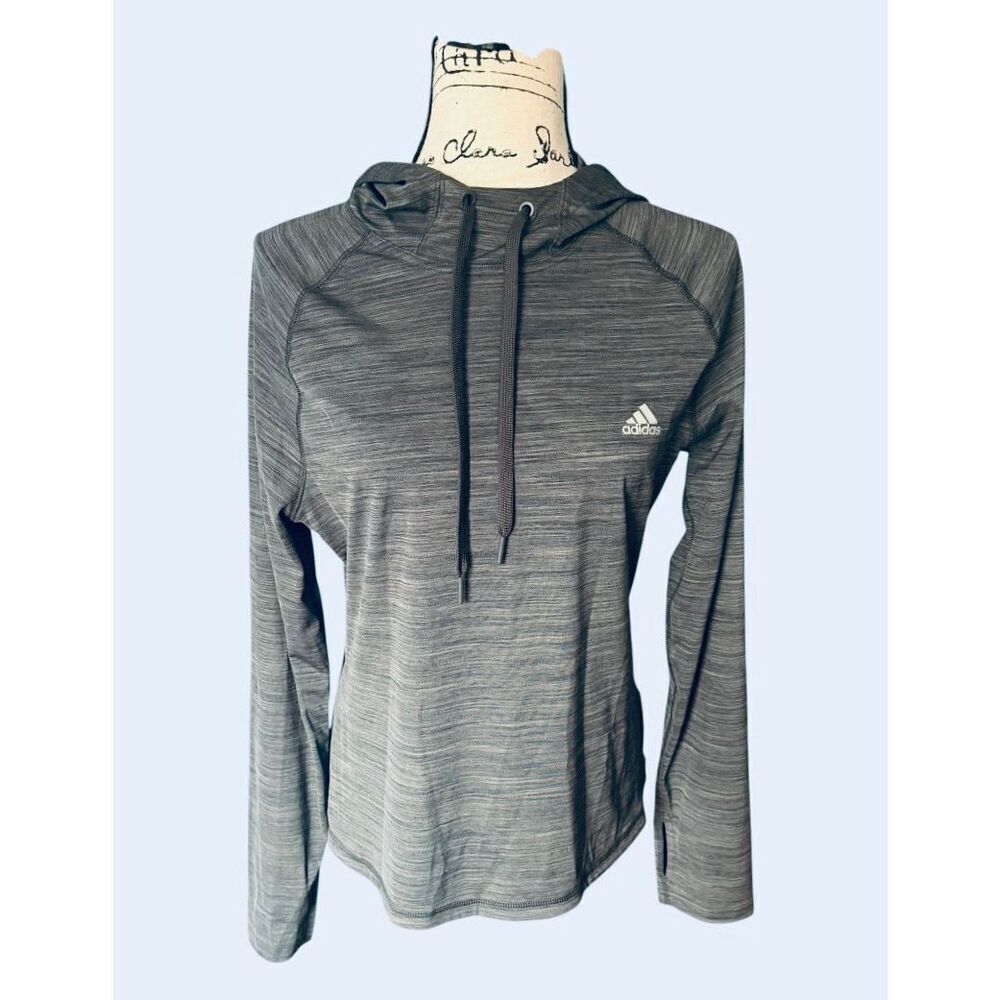 Adidas Climalite Heathered Gray Long Sleeve Hoodie Medium